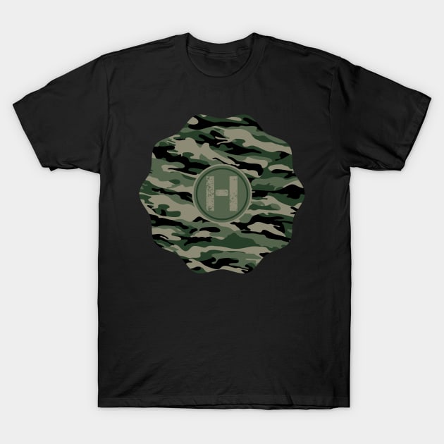 Monogram Initial Letter H Military Army Camouflage T-Shirt by MintaApparel